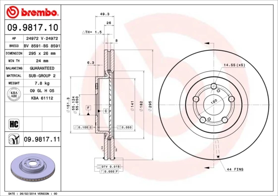 Гальмівний диск, Brembo 09.9817.11