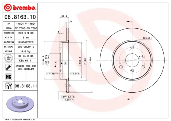 Гальмівний диск, Brembo 08.8163.11