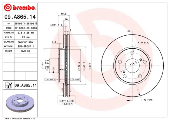 Гальмівний диск, Brembo 09.A865.11