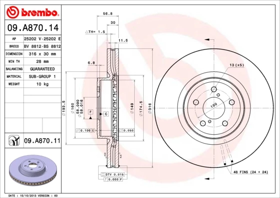 Гальмівний диск, Brembo 09.A870.11