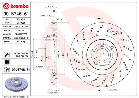 Гальмівний диск, Brembo 09.B746.61