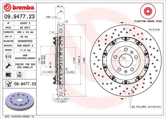 Гальмівний диск, Brembo 09.9477.23