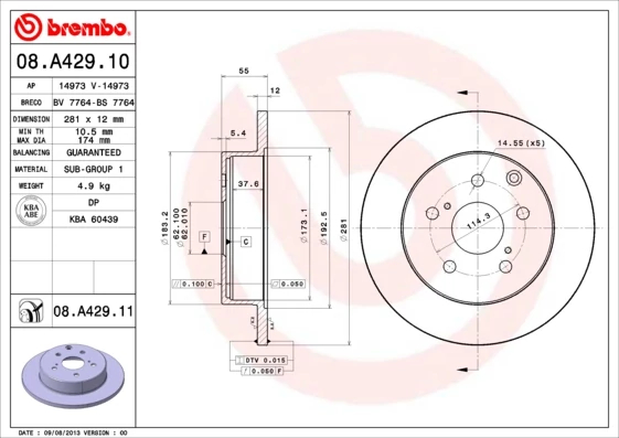 Гальмівний диск, Brembo 08.A429.11