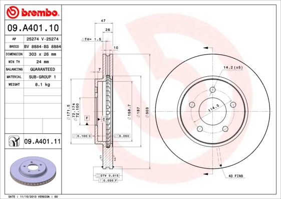 Гальмівний диск, Brembo 09.A401.11