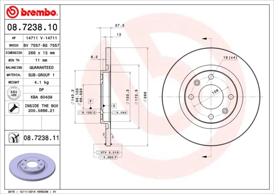 Гальмівний диск, Brembo 08.7238.11