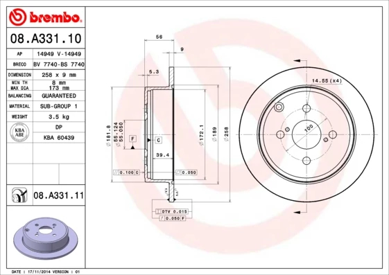 Гальмівний диск, Brembo 08.A331.11