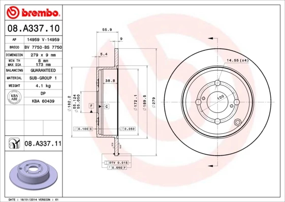 Гальмівний диск, Brembo 08.A337.11