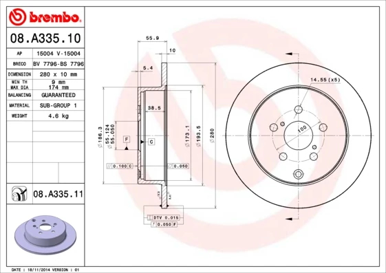 Гальмівний диск, Brembo 08.A335.11