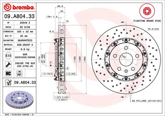 Гальмівний диск, Brembo 09.A804.33