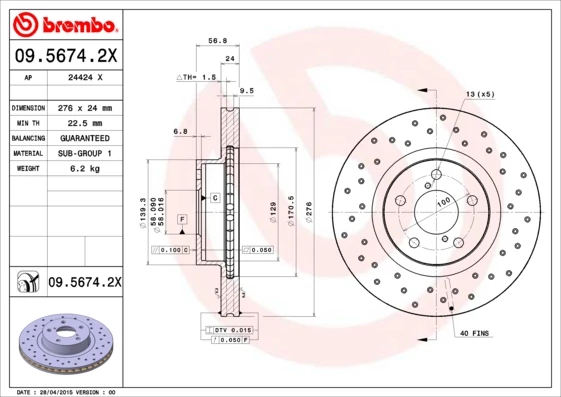 Гальмівний диск, Brembo 09.5674.2X