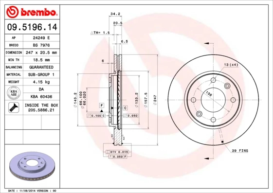 Гальмівний диск, Brembo 09.5196.11