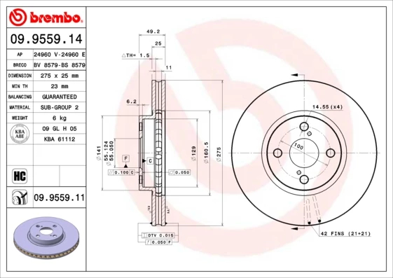 Гальмівний диск, Brembo 09.9559.11