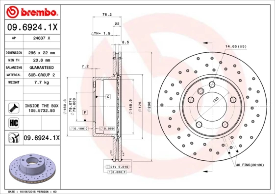 Гальмівний диск, Brembo 09.6924.1X