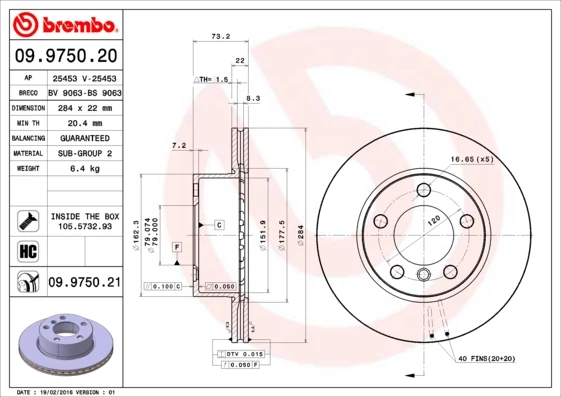 Гальмівний диск, Brembo 09.9750.21