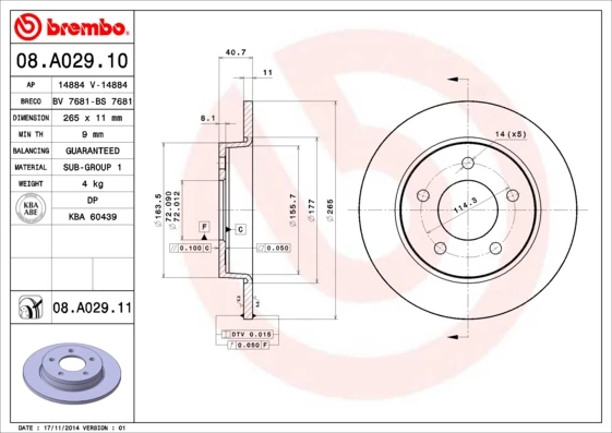 Гальмівний диск, Brembo 08.A029.11