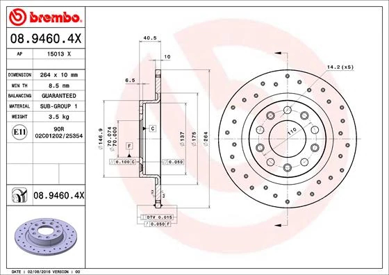 Гальмівний диск, Brembo 08.9460.4X