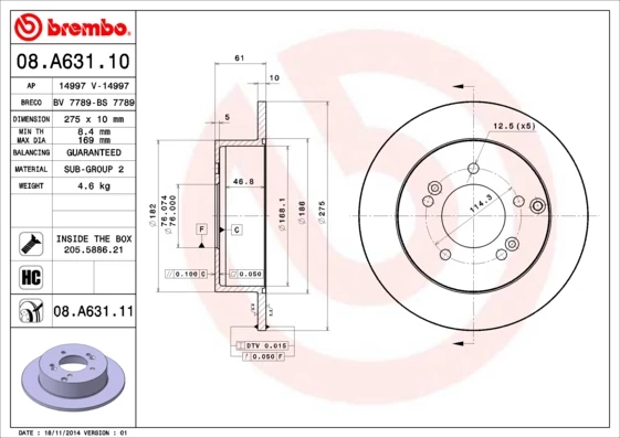 Гальмівний диск, Brembo 08.A631.11