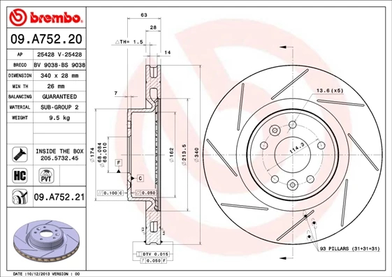 Гальмівний диск, Brembo 09.A752.21