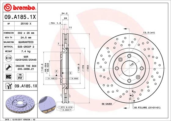 Гальмівний диск, Brembo 09.A185.1X