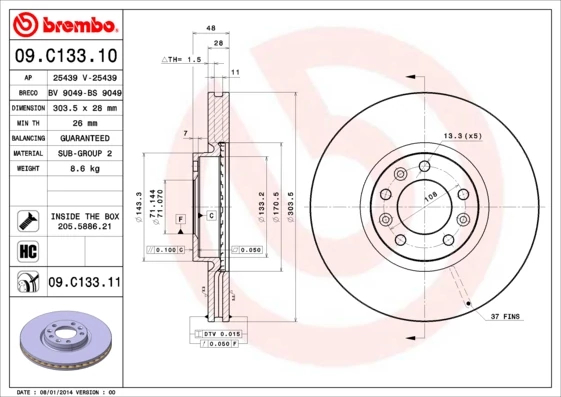 Гальмівний диск, Brembo 09.C133.11