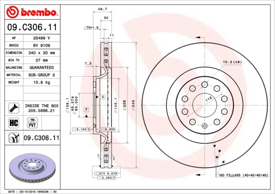 Гальмівний диск, Brembo 09.C306.11