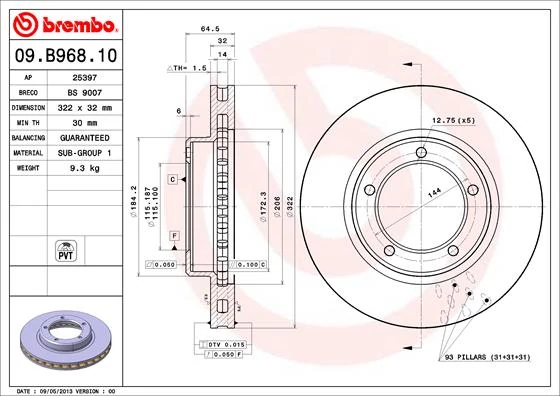 Гальмівний диск, Brembo 09.B968.11