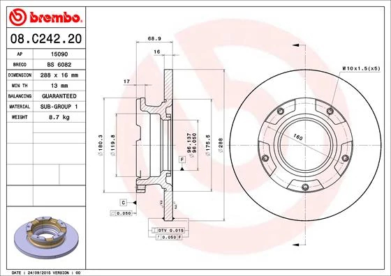 Гальмівний диск, Brembo 08.C242.20