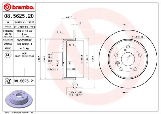 Гальмівний диск, Brembo 08.5625.21