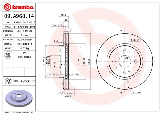 Гальмівний диск, Brembo 09.A968.11