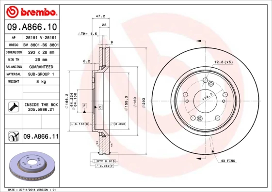 Гальмівний диск, Brembo 09.A866.11