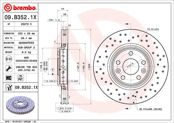 Гальмівний диск, Brembo 09.B352.1X