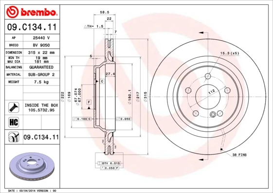 Гальмівний диск, Brembo 09.C134.11