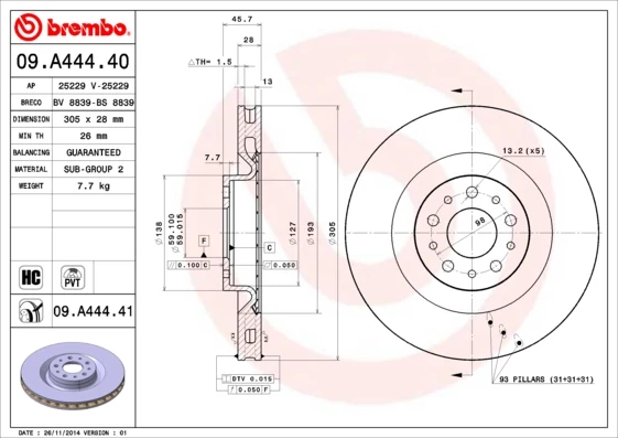 Гальмівний диск, Brembo 09.A444.41