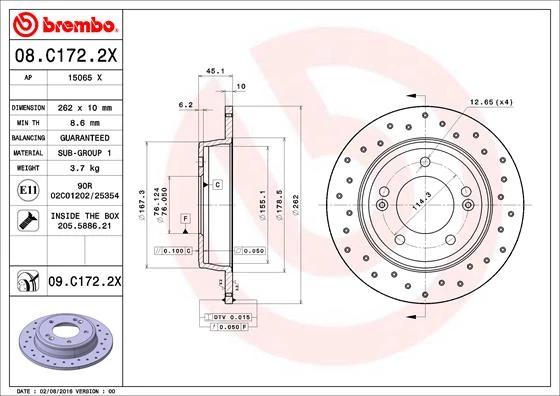 Гальмівний диск, Brembo 08.C172.2X