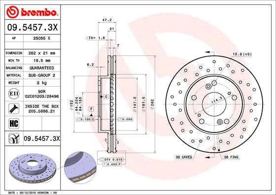 Гальмівний диск, Brembo 09.5457.3X