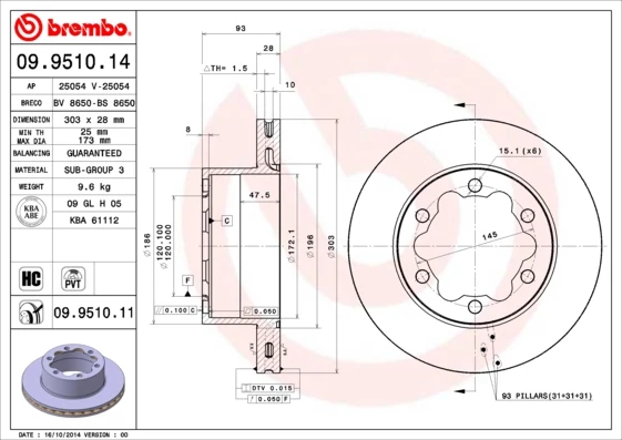 Гальмівний диск, Brembo 09.9510.11