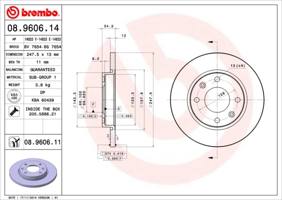 Гальмівний диск, Brembo 08.9606.11