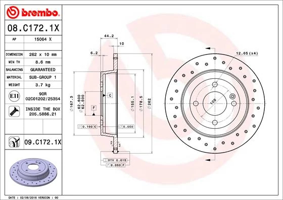 Гальмівний диск, Brembo 08.C172.1X