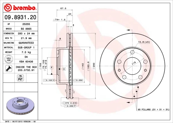 Гальмівний диск, Brembo 09.8931.21