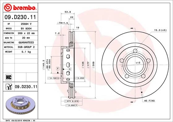 Гальмівний диск, Brembo 09.D230.11