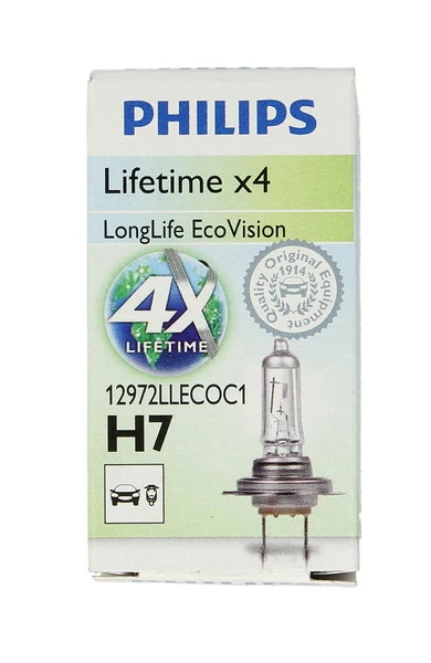 Лампа розжарювання, фара дальнього світла, 55Вт, h7, виконання цоколя PX26d, Philips 12972LLECO/C1